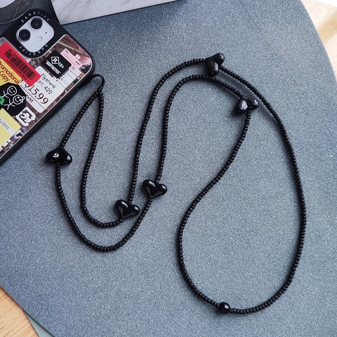 Cordino per Telefono con Perline a Cuore Fatto a Mano Catena per Cellulare Tracolla Nera in Resina Anti-smarrimento per Donna Accessori Custodia
