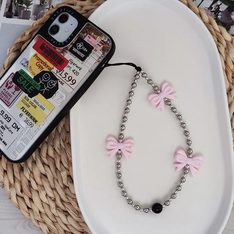 Ciondolo per Cellulare in Perline Fatto a Mano Perle con Fiocco in Resina Stile Ins Dolce Cordino per Cellulare Moda per Donna Ragazza