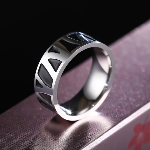 Vintage Stainless Steel Band Ring For Men Women Minimalist Geometric Triangle Pattern Industrial Titanium Steel Jewelry