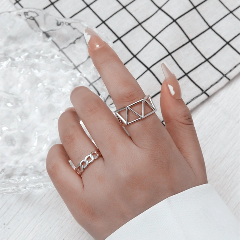 Vintage Minimalistische Kupfer Offene Ringe Für Damen Gold Silber Plattiert Geometrisch Hohl Und Kette Verstellbarer Fingerring Schmuck Geschenk