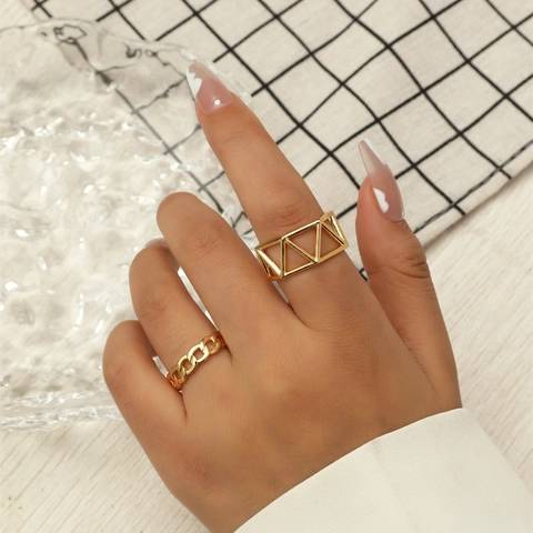 Vintage Minimalistische Kupfer Offene Ringe Für Damen Gold Silber Plattiert Geometrisch Hohl Und Kette Verstellbarer Fingerring Schmuck Geschenk