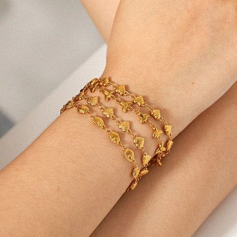 Moda Acciaio Inossidabile Cuore Conchiglia Coda di Pesce Bracciale Placcato Oro 18K Stile Ins Minimalista Gioielli Impermeabili per Donna Regalo
