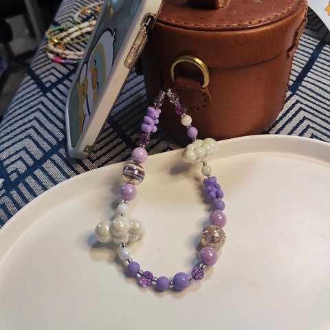 Handgefertigter Perlen Bär Wolke Handy Charm Lanyard Bunte Harzperlen Handy Kette Für Damen Mädchen Handgelenkband
