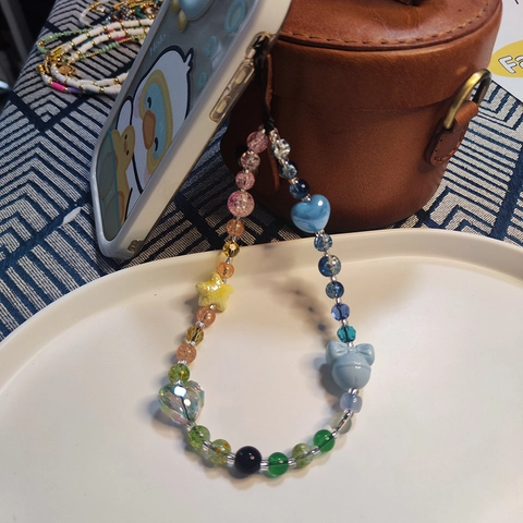 Multicolor Beaded Phone Lanyard Wrist Strap With Resin Starfish Heart Bow Beads For Women Beach Vacation INS Style Chain