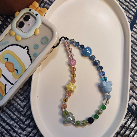 Multicolor Beaded Phone Lanyard Wrist Strap With Resin Starfish Heart Bow Beads For Women Beach Vacation INS Style Chain