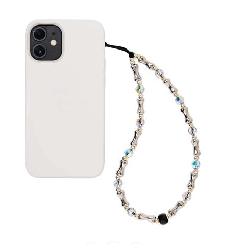Trendy Beaded Phone Chain Women Iridescent Crystal Glass Beads Alloy Bone Charm Handmade Aesthetic Lanyard Wrist Strap