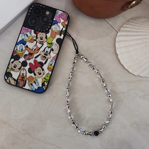 Handmade Beaded Phone Chain Alloy Dog Bone Charm Faceted Crystal Anti-lost Wristband For Women Girls Phone Decoration
