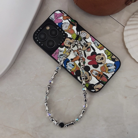 Handmade Beaded Phone Chain Alloy Dog Bone Charm Faceted Crystal Anti-lost Wristband For Women Girls Phone Decoration