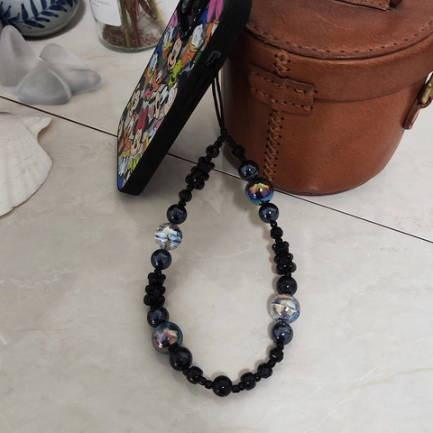 Handmade Beaded Phone Chain Cute Bear Iridescent Glass Crystal Beads Wristband Phone Strap For Women Girls Gift Ins Style