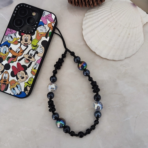 Handmade Beaded Phone Chain Cute Bear Iridescent Glass Crystal Beads Wristband Phone Strap For Women Girls Gift Ins Style