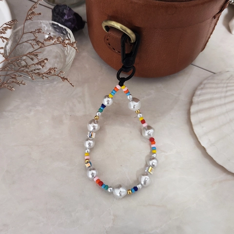 Barock Künstliche Perle Gewebt Regenbogen Perlen Schlüsselanhänger Für Damen Glasperlen Tasche Anhänger Dekoration Handgemachter Schmuck