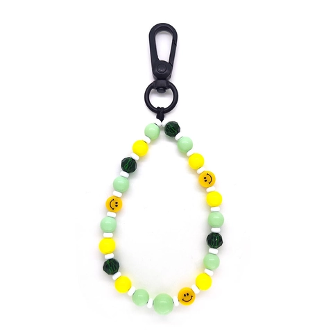 Ins Style Beaded Smiley Face Keychain With Lime Green Crystal Beads Acrylic Lemon Handcrafted Bag Charm Accessory For Women