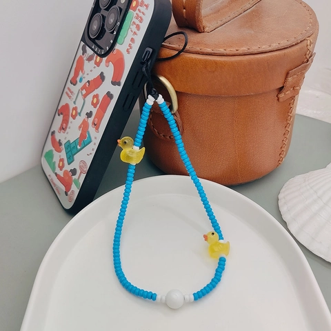 Handmade Colorful Beaded Duck Phone Strap Cute Glass Beads Acrylic Duckling Mobile Lanyard Women Anti-lost Phone Chain