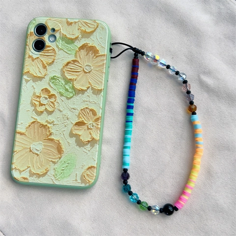 Handmade Multicolor Beaded Phone Lanyard With Polymer Clay Disc Glass Crystal Beads Ins Style Wrist Strap Phone Chain For Women