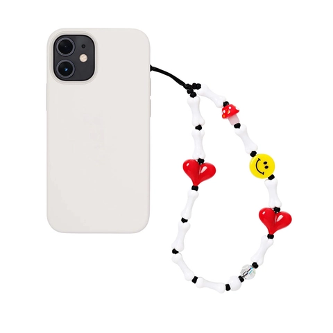 Handgefertigte Perlen Handykette Herz Lächelndes Gesicht Knochen Pilz Acryl Kristall Glas Trendy Lanyard Für Damen
