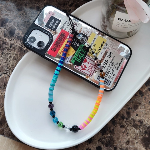 Handmade Multicolor Beaded Phone Lanyard With Polymer Clay Disc Glass Crystal Beads Ins Style Wrist Strap Phone Chain For Women
