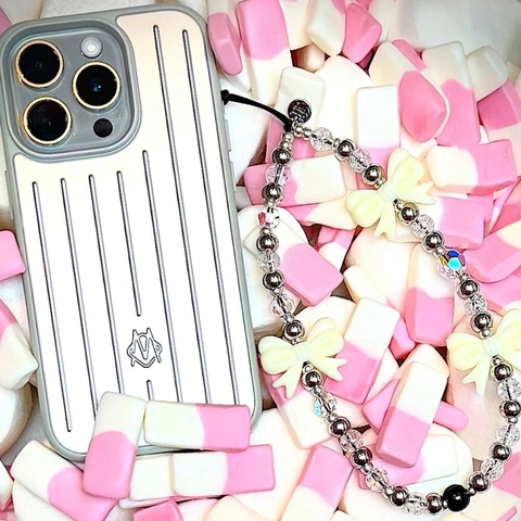 Acrylic Bow Knot Beaded Phone Charm Lanyard With Metallic And Crystal Beads Sweet Fashion Hand Beaded Phone Strap For Women