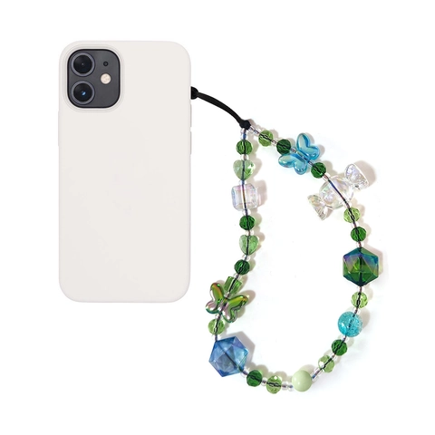 Handmade Beaded Phone Strap Acrylic Crystal Butterfly Heart Charm Wristlet For Women Girls Mobile Phone Lanyard Bag Keychain