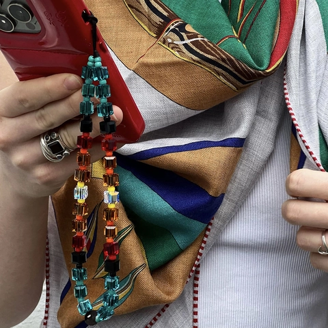 Cadena de Teléfono de Cuentas de Cristal Hecha a Mano Cuentas de Vidrio Cuadradas Vintage Cordón para Teléfono Anti-Perdida para Mujer Joyería