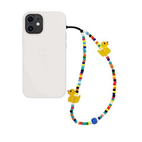 Handmade Colorful Beaded Duck Phone Strap Cute Glass Beads Acrylic Duckling Mobile Lanyard Women Anti-lost Phone Chain