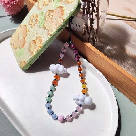 Colorful Gradient Acrylic Cloud Beaded Phone Lanyard Handmade Rainbow Cell Phone Chain Strap For Women Tech Accessory