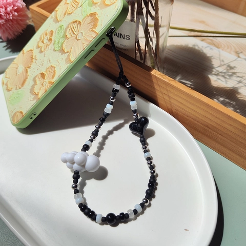 Y2K Beaded Phone Chain Handmade Heart Cloud Charm Lampwork Glass Bead Anti-Lost Lanyard Accessory For Women Daily Jewelry