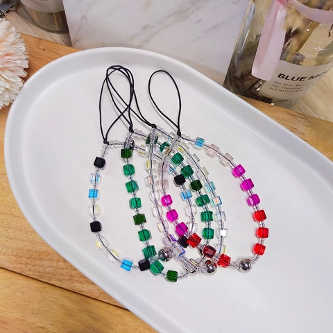 Handmade Crystal Beaded Phone Chain Resin Glass Beads Phone Lanyard Strap For Women Minimalist Mobile Phone Charm Decor