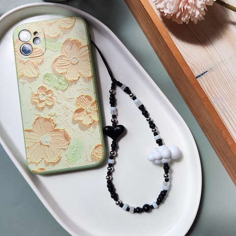 Y2K Beaded Phone Chain Handmade Heart Cloud Charm Lampwork Glass Bead Anti-Lost Lanyard Accessory For Women Daily Jewelry