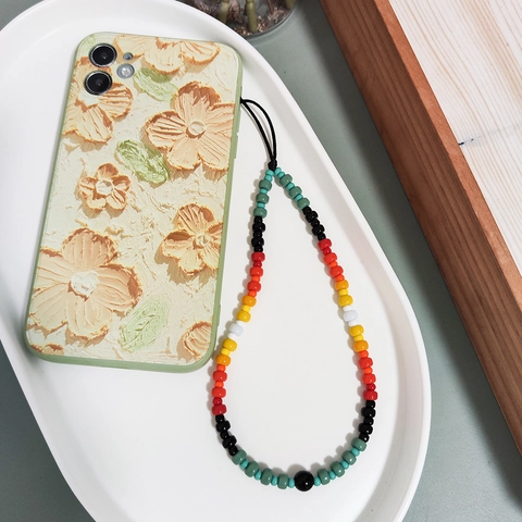 Vintage Gradient Glazed Beaded Phone Strap Handmade Glass Bead Phone Chain For Women Anti-Lost Lanyard Tech Accessory
