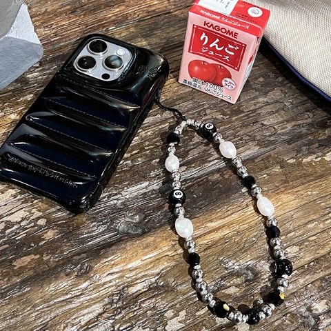 Ins Style Beaded Phone Lanyard For Women Handmade Faux Artificial Pearl Acrylic 8-Ball Crystal Beads Phone Chain Strap Phone Accessory