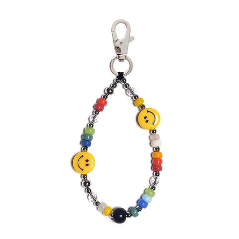 Fashionable Beaded Keychain For Women Acrylic Heart Cloud Charm Colorful Smiley Face Phone Strap Bag Ornament Accessory