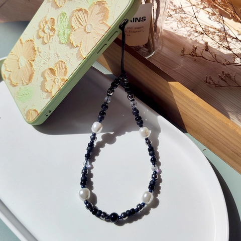 Ciondolo per Cellulare a Perline Fatto a Mano Con Künstliche Perle d'Imitazione Vetro Rame Cinturino per Telefono Artistico Lanyard per Donna Ragazza Accessorio