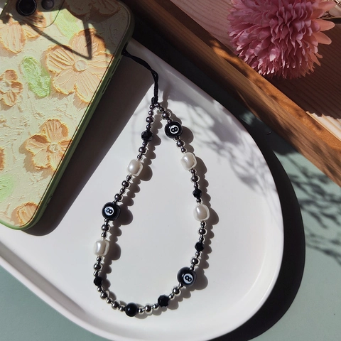 Ins Style Beaded Phone Lanyard For Women Handmade Faux Artificial Pearl Acrylic 8-Ball Crystal Beads Phone Chain Strap Phone Accessory