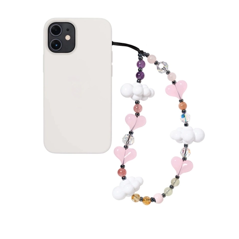 Handmade Crystal Natural Stone Heart Cloud Phone Chain Strap Anti-lost Acrylic Beaded Lanyard For Women Decoration Gift
