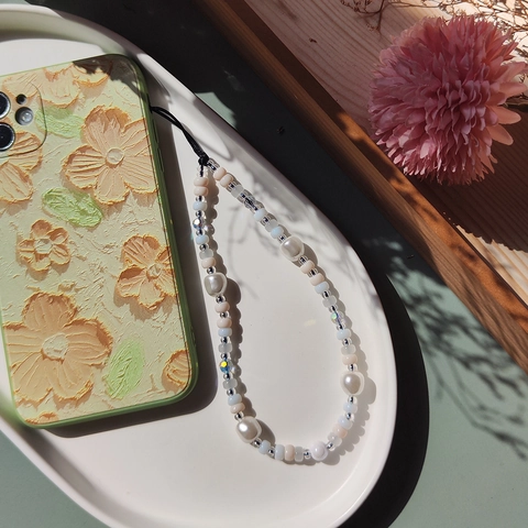 Ciondolo per Cellulare a Perline Fatto a Mano Con Künstliche Perle d'Imitazione Vetro Rame Cinturino per Telefono Artistico Lanyard per Donna Ragazza Accessorio