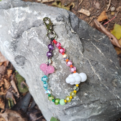 Cute Colorful Beaded Keychain For Women Girls Acrylic Heart Cloud Rainbow Glass Beads Bag Pendant Key Ring Gift Jewelry