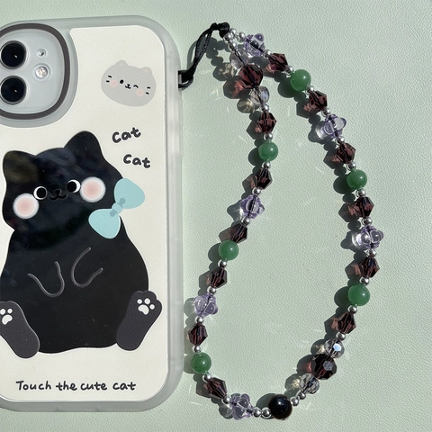 Lanière De Téléphone En Perles De Cristal De Losange Et Jade Malais Fait À La Main Chaîne Violet Vert Pour Femmes Bijoux De Mobile