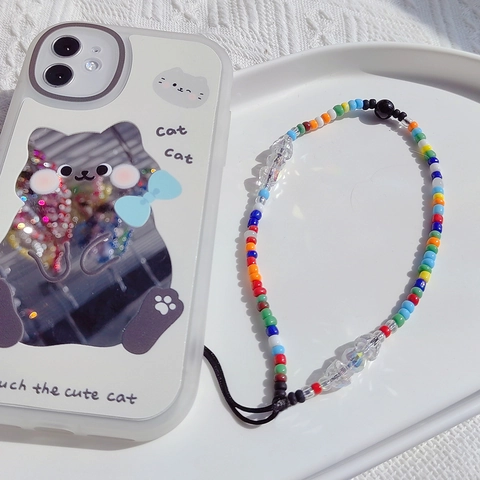 Handmade Beaded Phone Lanyard Colorful Glass Seed Beads Crystal Wrist Strap Anti-lost Phone Chain For Women INS Style Boho Accessories