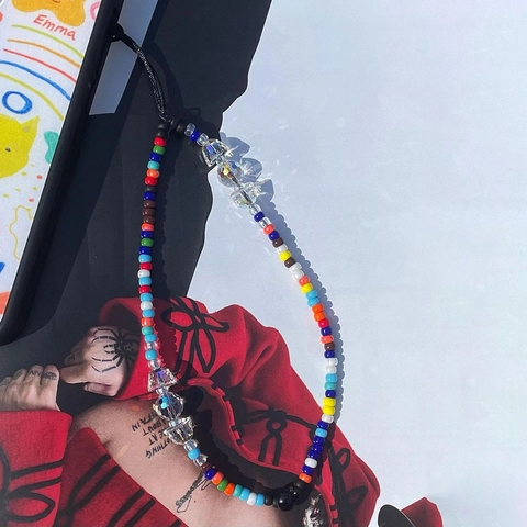 Handmade Beaded Phone Lanyard Colorful Glass Seed Beads Crystal Wrist Strap Anti-lost Phone Chain For Women INS Style Boho Accessories