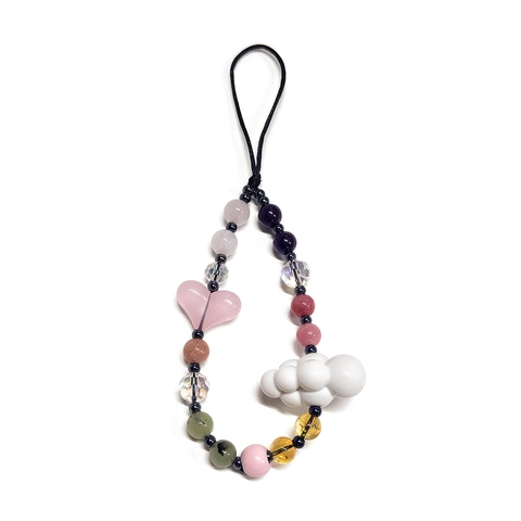 Handmade Colorful Beaded Phone Chain Strap Heart Cloud Butterfly Charms Natural Stone Acrylic Y2K Mobile Phone Lanyard Women