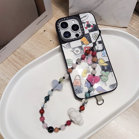 Handgefertigte Bunte Naturstein Glaskralen Handykette Herz Wolke Anti-Verlust Lanyard Mode Y2K Handy-Anhänger Für Damen