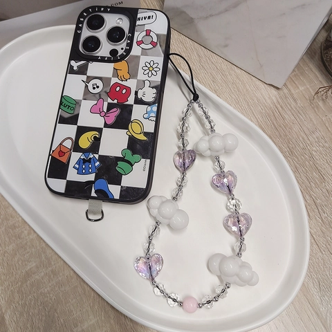 Handmade Beaded Heart Cloud Phone Chain For Women Purple Crystal Acrylic Beads Phone Lanyard Anti-Lost Mobile Accessory Gift