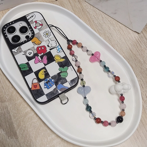 Handgefertigte Bunte Naturstein Glaskralen Handykette Herz Wolke Anti-Verlust Lanyard Mode Y2K Handy-Anhänger Für Damen