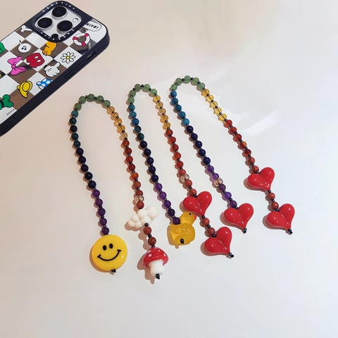 Portachiavi con Perline Fatto a Mano Cuore Sorriso Nuvola Fungo Anatra Ciondolo per Borsa Gioielli Colorati in Resina Vetro Accessorio