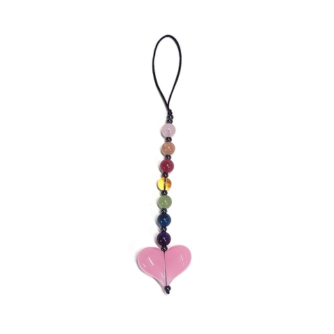 Cadena de Teléfono de Cuentas Minimalista para Mujer Corazón Lazo Acrílico Piedra Natural Cuenta de Vidrio Colgante Móvil