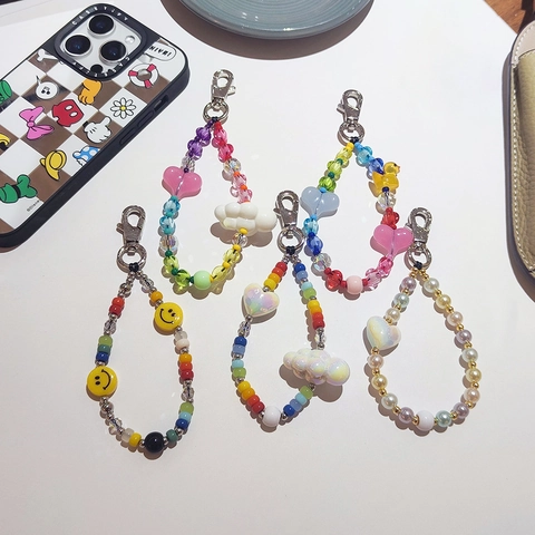Bunter Perlen Herz Wolke Schlüsselanhänger Für Damen Niedlich Y2K Acryl Smiley Gesicht Taschenanhänger Handyband Zubehör Geschenk