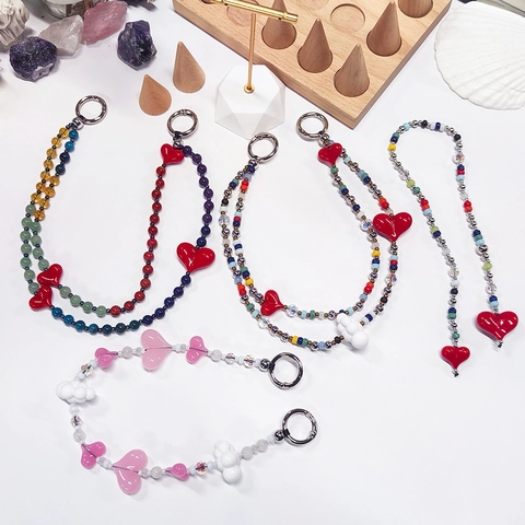 Ciondolo per Borsa a Forma di Cuore e Nuvola in Perline Fatto a Mano Portachiavi di Nicchia Personalizzato in Acrilico