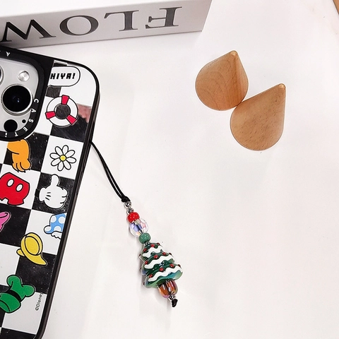 Handgefertigt Weihnachtsbaum Perlen Handy Anhänger Harz Kristall Glasperle Strap Lanyard Damen Tasche Schlüsselanhänger Geschenk