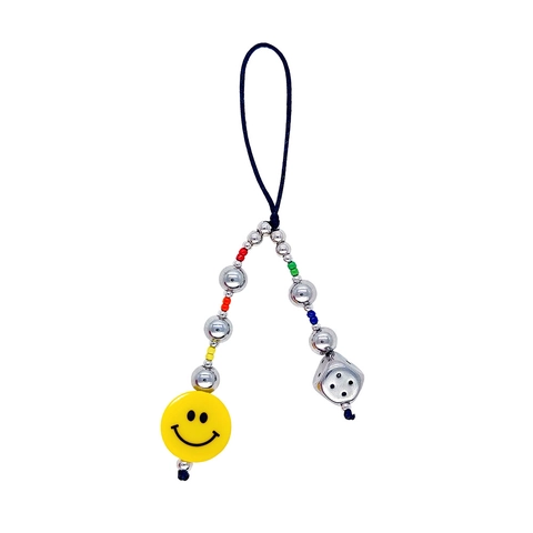 Y2K Beaded Phone Charm Aesthetic Bowknot Heart Dice Smiley Face Bag Pendant Colorful Artificial Pearl Phone Chain For Women Girls Jewelry
