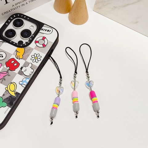 Cadena de Teléfono con Abalorios de Corazón con Piedras Naturales Cuentas de Vidrio Colgante de Cápsula para Mujeres Niñas